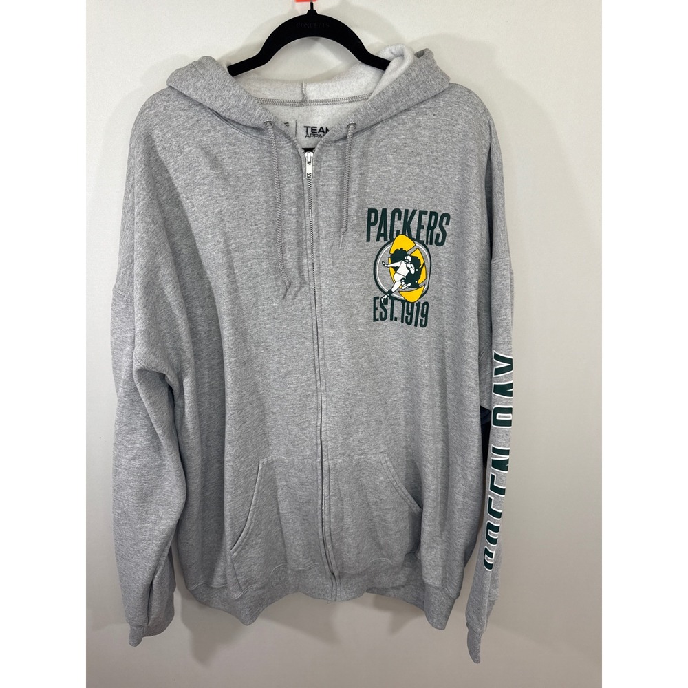 NFL Team Apparel Green Bay Packers Zip‎ Up Hoodie Gray Mens 3XL Est 1919 Graphic